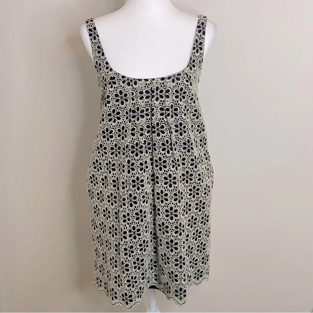 THREAD Social Embroidered Strap Midj Dress Pockets Overlay Black White Floral 0